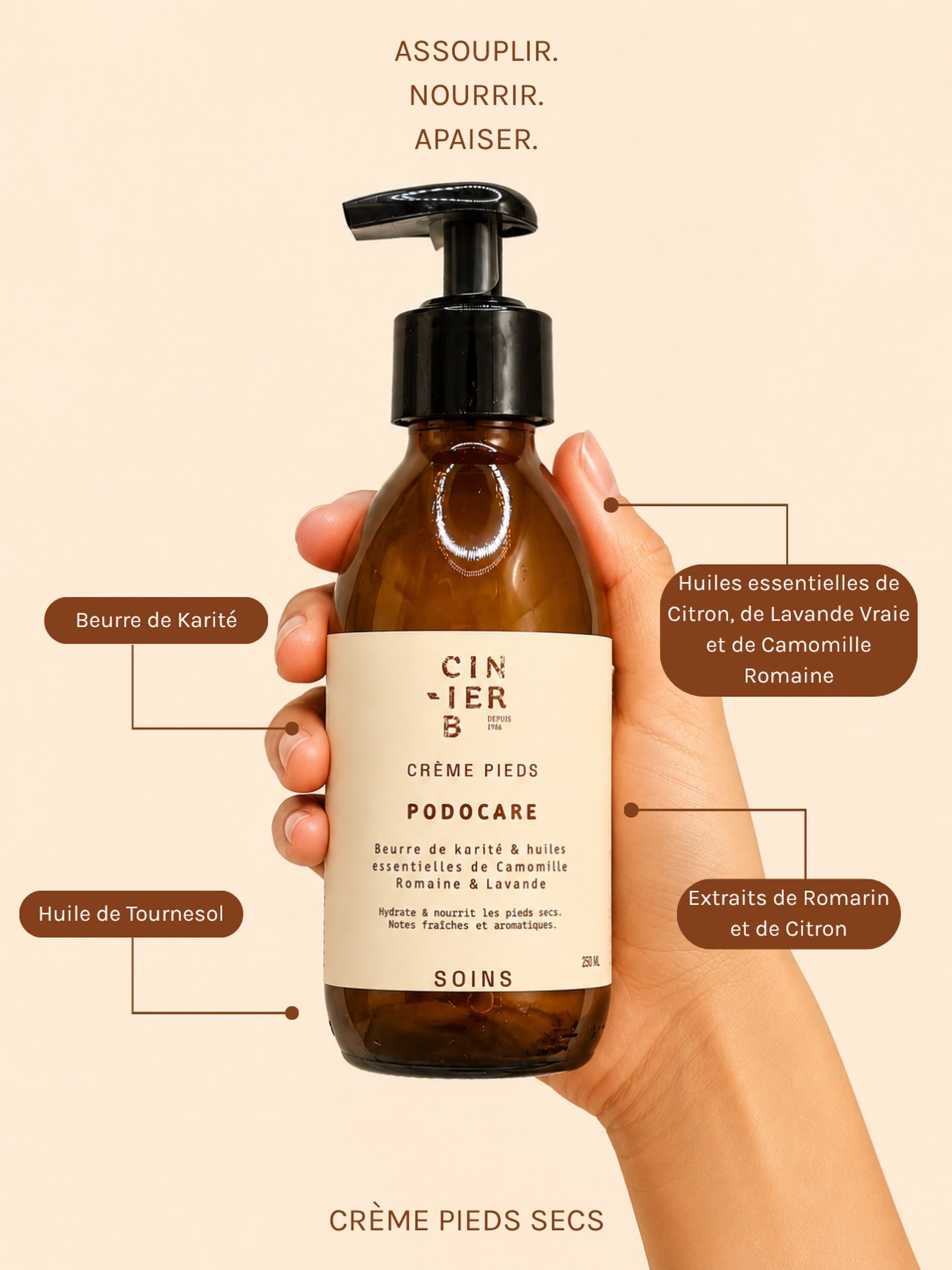 Assouplir. Nourrir. Apaiser.

Podocare prend soin des pieds secs grâce à une formule associant beurre de Karité, huile de Tournesol, extraits végétaux et huiles essentielles.

Une crème nourrissante qui aide la peau à retrouver douceur, souplesse et confort au quotidien.

Retrouvez Podocare sur notre site.

#cinierb #podocare #soindespieds #piedssecs #soinnaturel